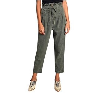 Free People Olive Green Paperbag Waist Pleated Trouser
